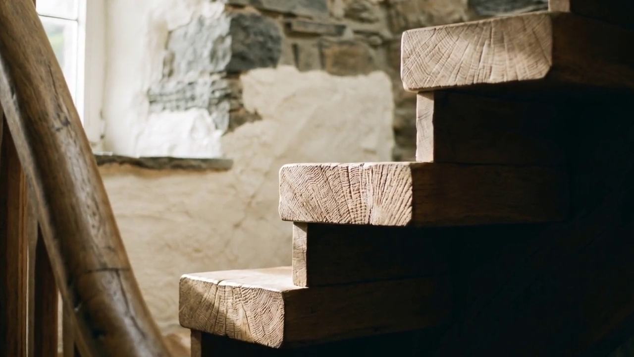 Solid oak treads and handrail on a bespoke staircase in Cumbria
